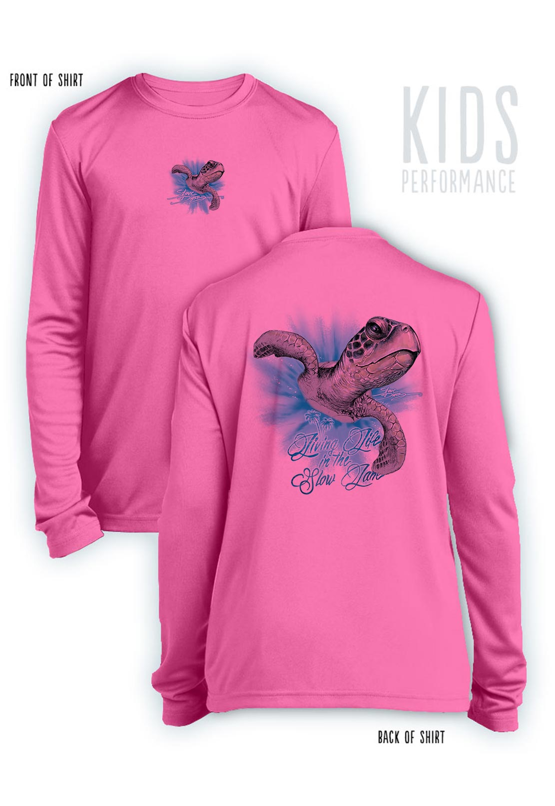 Slow Lane Turtle Color- KIDS Long Sleeve Performance - 100% Polyester